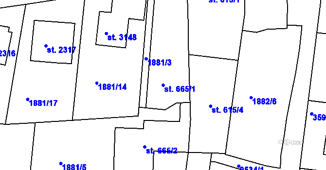 Parcela st. 665/1 v KÚ Humpolec, Katastrální mapa