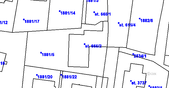 Parcela st. 665/2 v KÚ Humpolec, Katastrální mapa