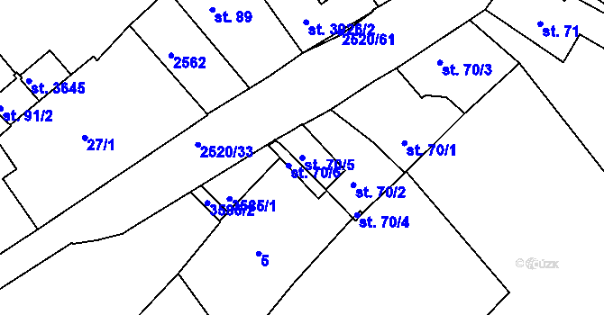 Parcela st. 70/5 v KÚ Humpolec, Katastrální mapa