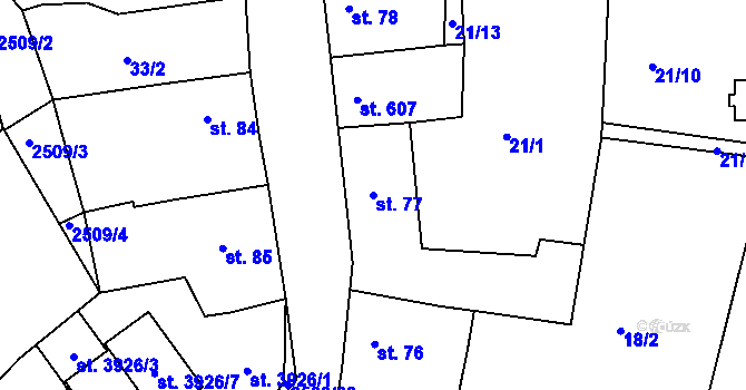 Parcela st. 77 v KÚ Humpolec, Katastrální mapa
