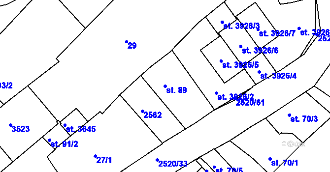 Parcela st. 89 v KÚ Humpolec, Katastrální mapa