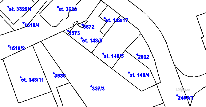 Parcela st. 148/5 v KÚ Humpolec, Katastrální mapa