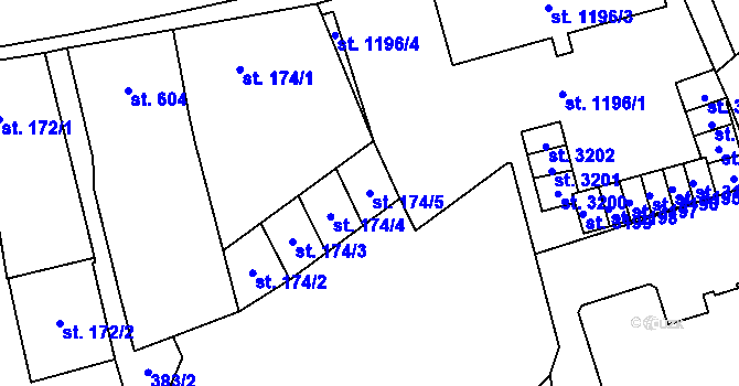 Parcela st. 174/5 v KÚ Humpolec, Katastrální mapa