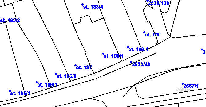 Parcela st. 188/1 v KÚ Humpolec, Katastrální mapa
