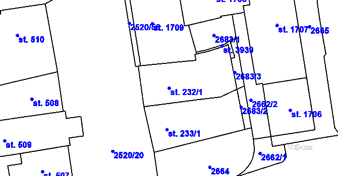 Parcela st. 232/1 v KÚ Humpolec, Katastrální mapa