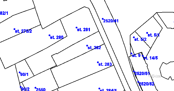 Parcela st. 282 v KÚ Humpolec, Katastrální mapa