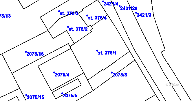 Parcela st. 376/1 v KÚ Humpolec, Katastrální mapa