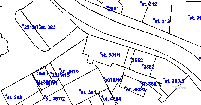 Parcela st. 381/1 v KÚ Humpolec, Katastrální mapa