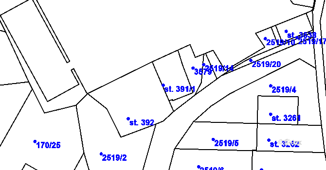 Parcela st. 391/1 v KÚ Humpolec, Katastrální mapa