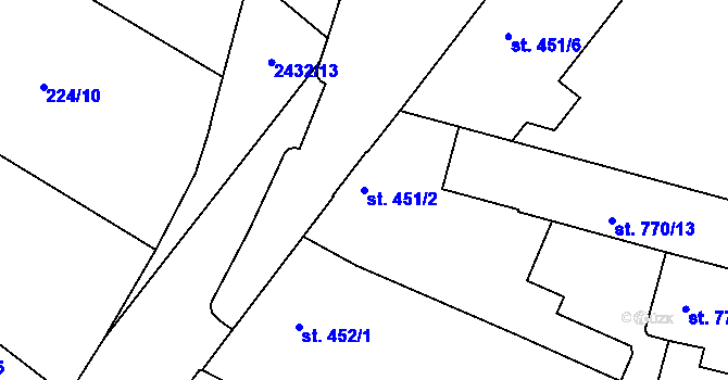 Parcela st. 451/2 v KÚ Humpolec, Katastrální mapa