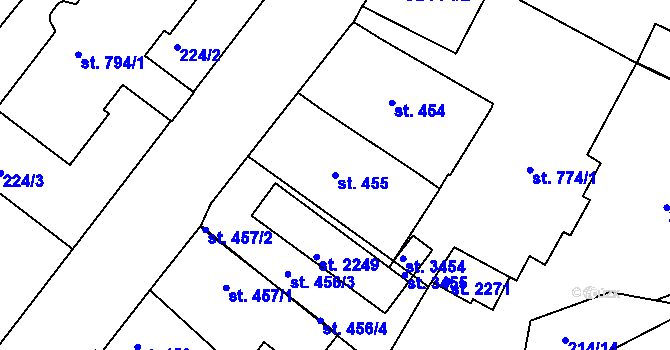 Parcela st. 455 v KÚ Humpolec, Katastrální mapa