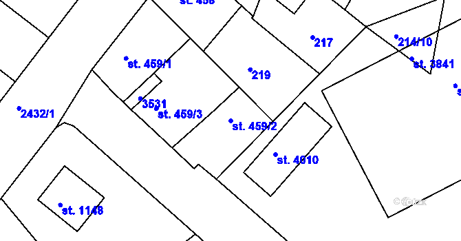 Parcela st. 459/2 v KÚ Humpolec, Katastrální mapa
