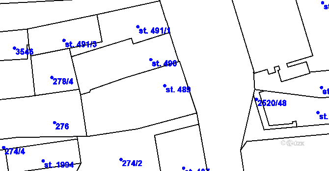 Parcela st. 489 v KÚ Humpolec, Katastrální mapa