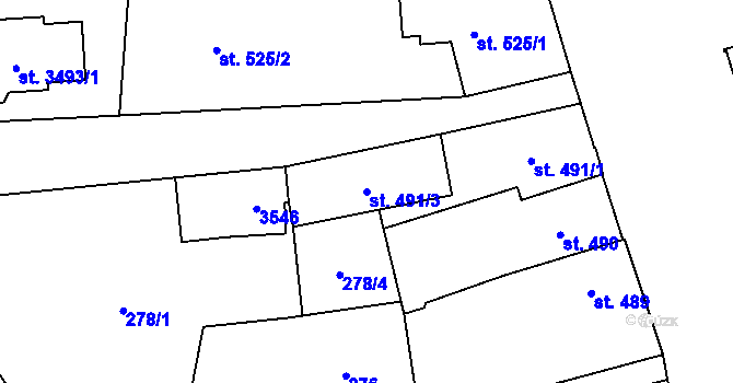 Parcela st. 491/3 v KÚ Humpolec, Katastrální mapa