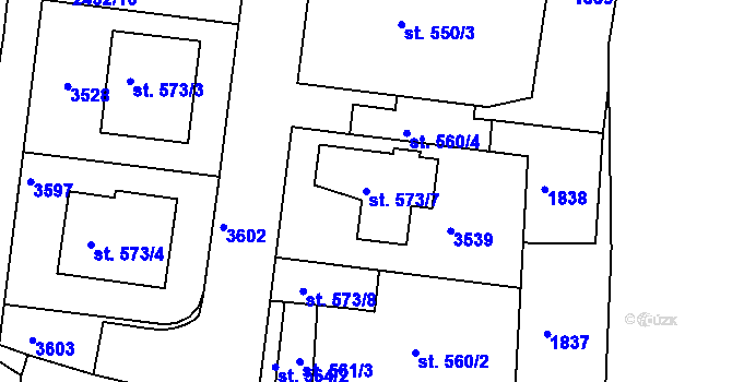 Parcela st. 573/7 v KÚ Humpolec, Katastrální mapa