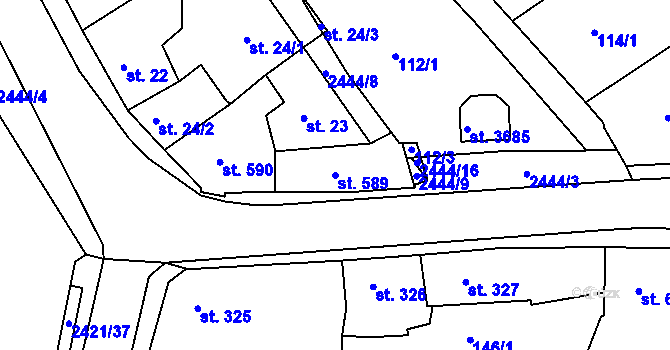 Parcela st. 589 v KÚ Humpolec, Katastrální mapa