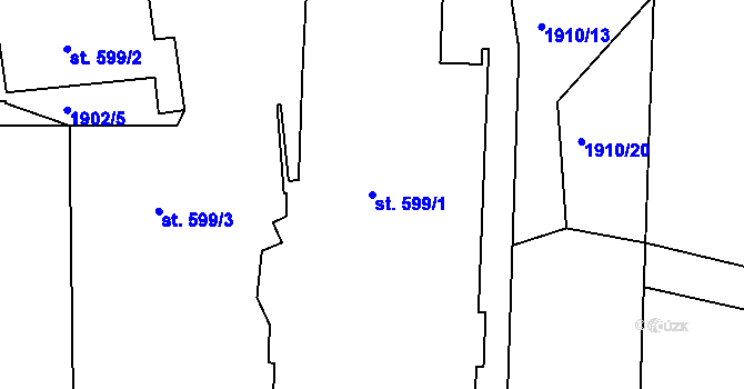 Parcela st. 599/1 v KÚ Humpolec, Katastrální mapa