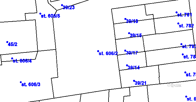 Parcela st. 606/2 v KÚ Humpolec, Katastrální mapa
