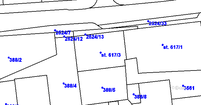 Parcela st. 617/3 v KÚ Humpolec, Katastrální mapa