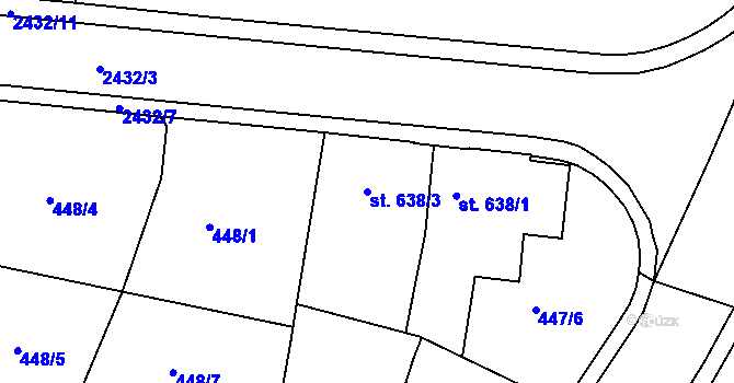 Parcela st. 638/3 v KÚ Humpolec, Katastrální mapa