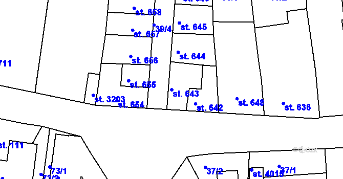 Parcela st. 643 v KÚ Humpolec, Katastrální mapa
