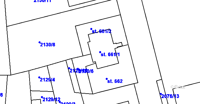 Parcela st. 661/1 v KÚ Humpolec, Katastrální mapa