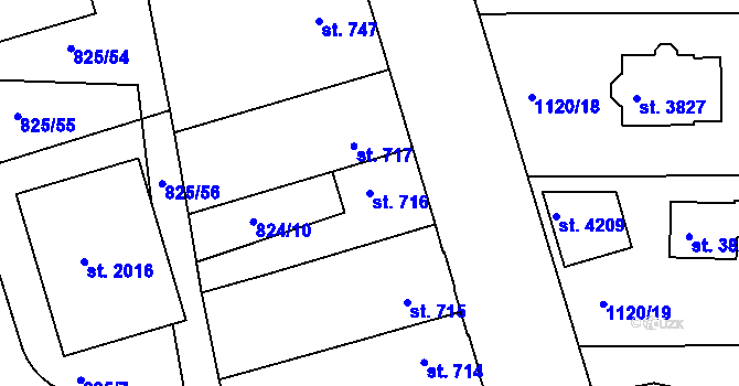 Parcela st. 716 v KÚ Humpolec, Katastrální mapa