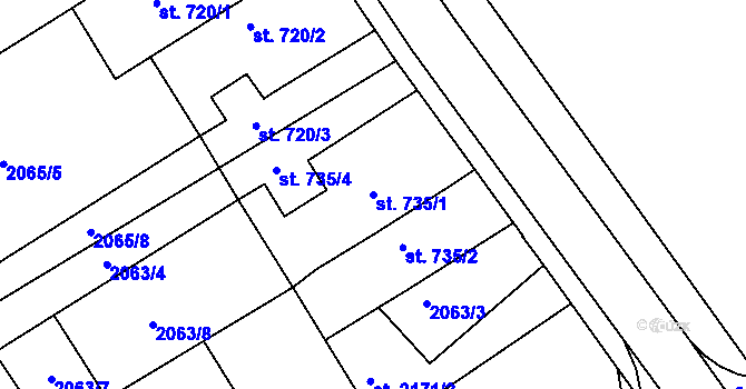 Parcela st. 735/1 v KÚ Humpolec, Katastrální mapa