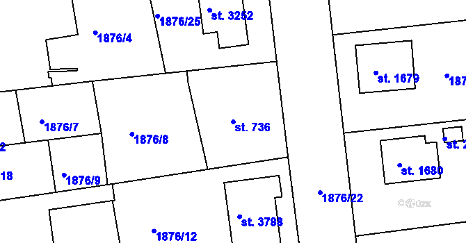 Parcela st. 736 v KÚ Humpolec, Katastrální mapa