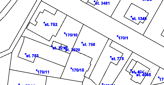 Parcela st. 758 v KÚ Humpolec, Katastrální mapa
