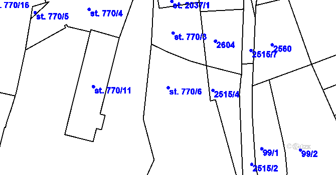 Parcela st. 770/6 v KÚ Humpolec, Katastrální mapa