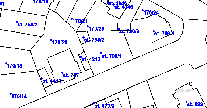 Parcela st. 795 v KÚ Humpolec, Katastrální mapa