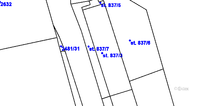 Parcela st. 837/3 v KÚ Humpolec, Katastrální mapa