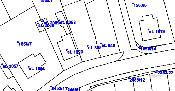 Parcela st. 845 v KÚ Humpolec, Katastrální mapa