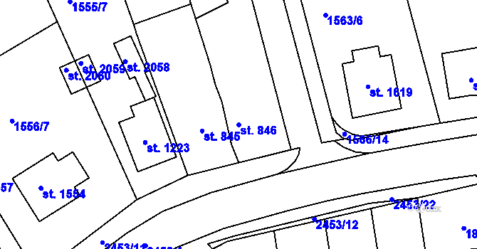 Parcela st. 846 v KÚ Humpolec, Katastrální mapa