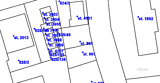 Parcela st. 863 v KÚ Humpolec, Katastrální mapa