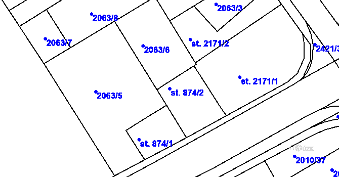 Parcela st. 874/2 v KÚ Humpolec, Katastrální mapa
