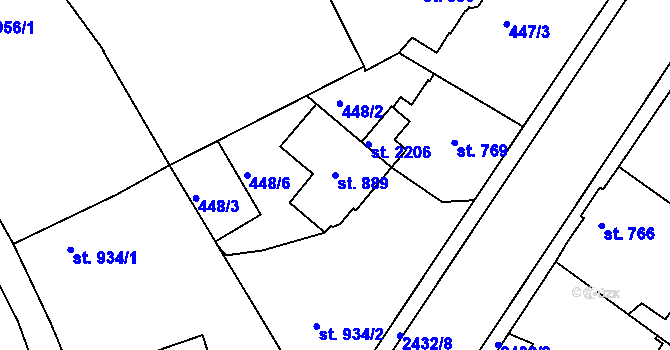 Parcela st. 889 v KÚ Humpolec, Katastrální mapa