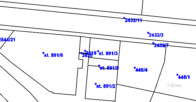 Parcela st. 891/3 v KÚ Humpolec, Katastrální mapa