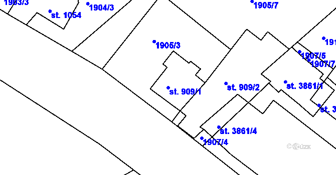 Parcela st. 909/1 v KÚ Humpolec, Katastrální mapa