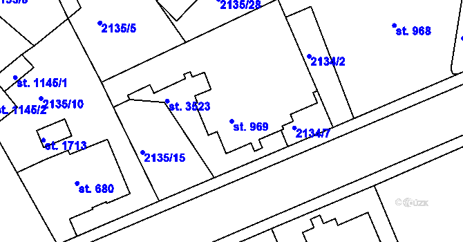 Parcela st. 969 v KÚ Humpolec, Katastrální mapa