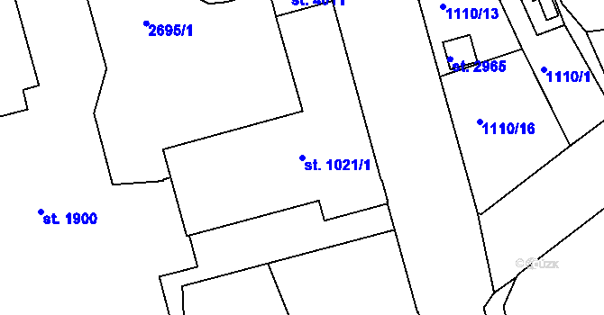 Parcela st. 1021/1 v KÚ Humpolec, Katastrální mapa