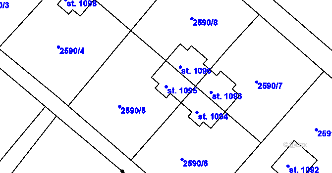 Parcela st. 1095 v KÚ Humpolec, Katastrální mapa