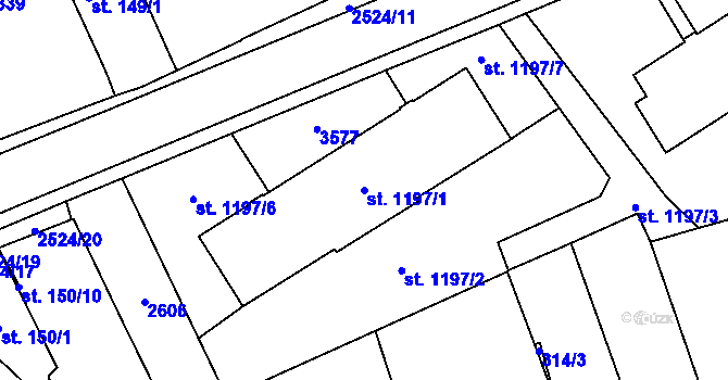 Parcela st. 1197/1 v KÚ Humpolec, Katastrální mapa