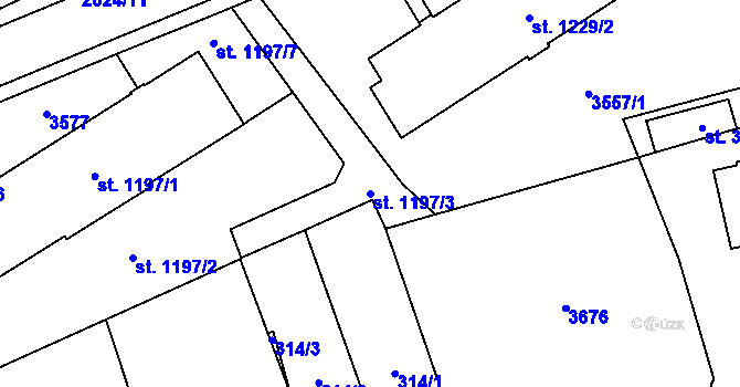 Parcela st. 1197/3 v KÚ Humpolec, Katastrální mapa