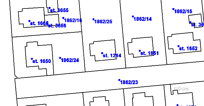 Parcela st. 1214 v KÚ Humpolec, Katastrální mapa