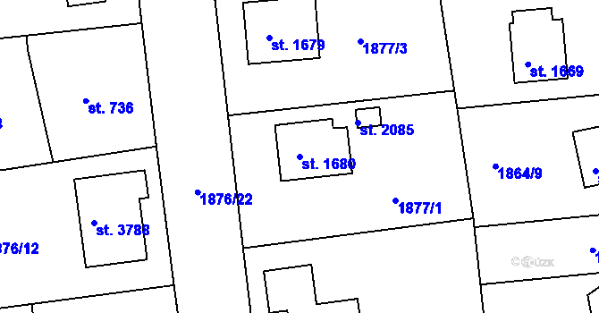 Parcela st. 1680 v KÚ Humpolec, Katastrální mapa
