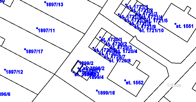 Parcela st. 1720/6 v KÚ Humpolec, Katastrální mapa