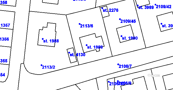 Parcela st. 1989 v KÚ Humpolec, Katastrální mapa