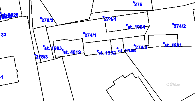 Parcela st. 1992 v KÚ Humpolec, Katastrální mapa